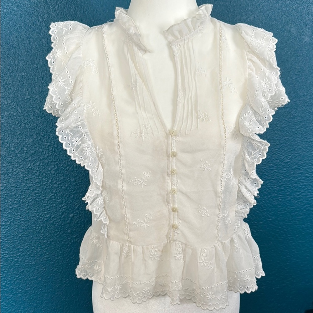 🤍h&m white ruffle blouse
